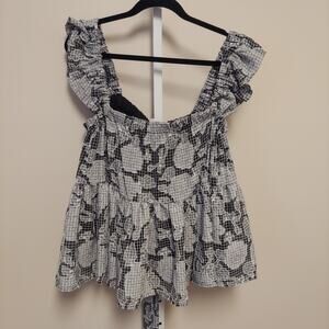 NWT Crown & Ivy Peasant Blouse XL Ruffle Strap Sleeve Floral Coquette Whimsigoth